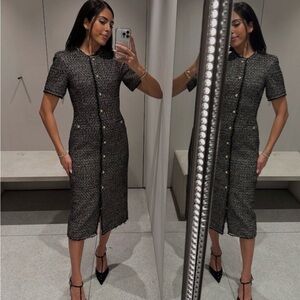 Zara Black Tweed Midi Dress